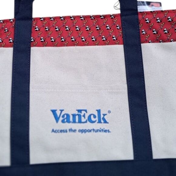 Vineyard Vines Canvas Shopping Travel Tote Red Vaneck Branded Large - Picture 7 of 7